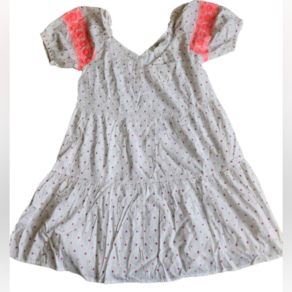 LOFT dotted embroidered v neck tiered swing mini dress, xs, white - Picture 3 of 11
